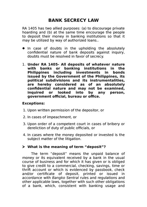 NOTES Onthe Bank Secrecy Law (RA1405) .